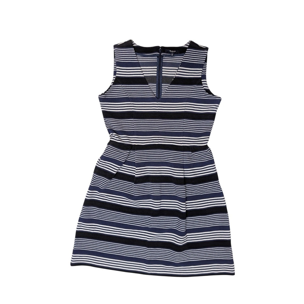 Madewell Striped Skater Punk Dress Pockets Medium Blue White Black